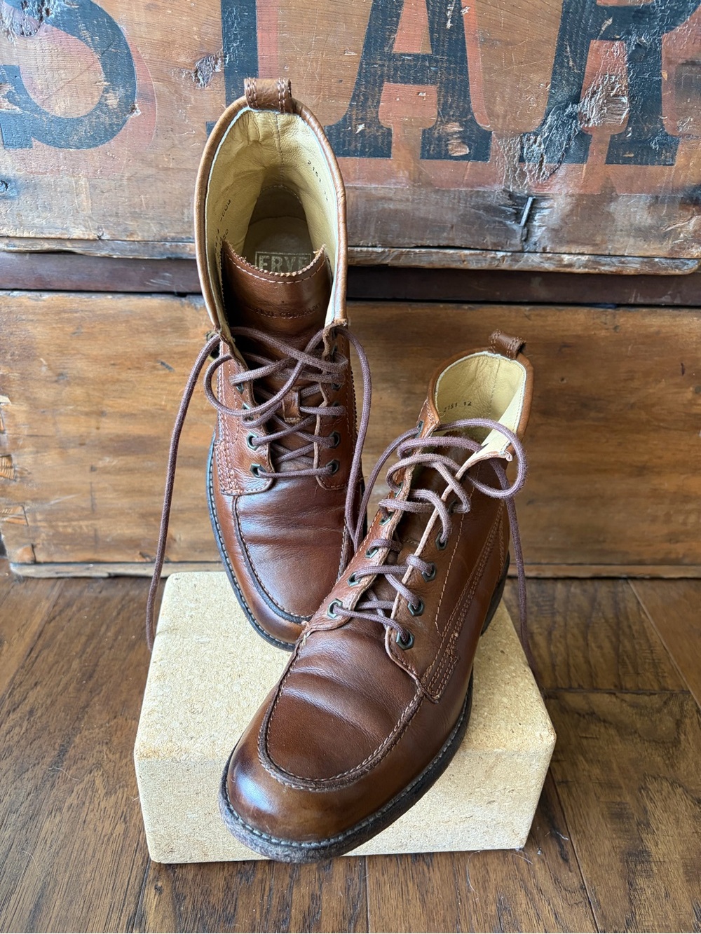 Frye moc toe lace up boots